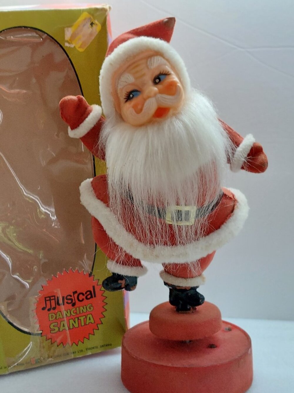 Vintage Musical Flocked 10" Santa Rotating Plays Jingle Bells